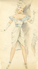 Thumbnail of Ronald Cobb (British, 1907-1977) A large signed original costume design of a Murray's Cabaret Club showgirl in a blue and white dress, 1950's, image 1