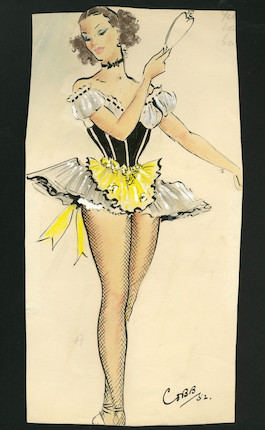 Ronald Cobb (British, 1907-1977) Two original costume designs of Murray's Cabaret Club showgirls in black and yellow ensembles, 1952, 2 image 3