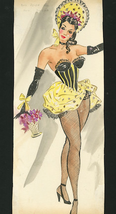 Ronald Cobb (British, 1907-1977) Two original costume designs of Murray's Cabaret Club showgirls in black and yellow ensembles, 1952, 2 image 2