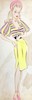 Thumbnail of Ronald Cobb (British, 1907-1977) An original costume design of a Murray's Cabaret Club showgirl in a pink and yellow outfit, 1950's, image 1