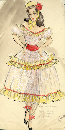 Ronald Cobb (British, 1907-1977) Two original costume designs for Murray's Cabaret Club showgirls in Spanish-style dresses, 1950's, 2 image 1