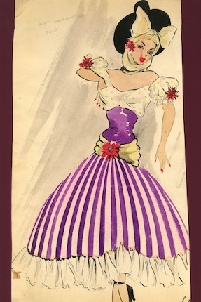 Ronald Cobb (British, 1907-1977) Two original costume designs for Murray's Cabaret Club showgirls in Spanish-style dresses, 1950's, 2 image 2