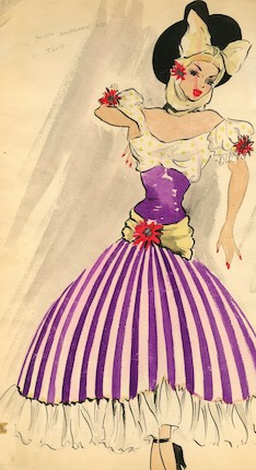 Ronald Cobb (British, 1907-1977) Two original costume designs for Murray's Cabaret Club showgirls in Spanish-style dresses, 1950's, 2 image 4