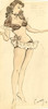 Thumbnail of Ronald Cobb (British, 1907-1977) A signed original costume design of a Murray's Cabaret club showgirl in a brown and white ensemble, 1951, image 1
