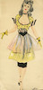 Thumbnail of Ronald Cobb (British, 1907-1977) A signed original costume design of a Murray's Cabaret Club showgirl in a yellow and black dress, 1952, image 1