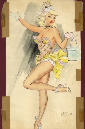Ronald Cobb (British, 1907-1977) Two original costume designs for Murray's Cabaret Club showgirls in yellow dresses, 1952, 2 image 2