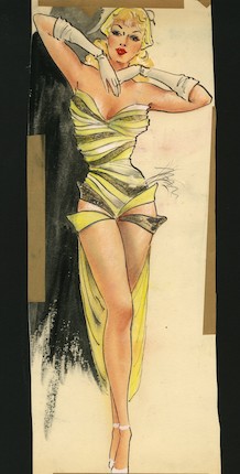 Ronald Cobb (British, 1907-1977) Two original costume designs for Murray's Cabaret Club showgirls in yellow dresses, 1952, 2 image 3