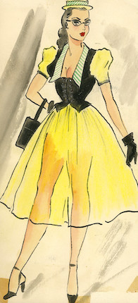 Ronald Cobb (British, 1907-1977) An original costume design for a Murray's Cabaret Club showgirl in a yellow and black dress, 1950's, image 1