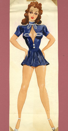 Ronald Cobb (British, 1907-1977) An original costume design for a Murray's Cabaret Club showgirl in a military-style playsuit, 1950's, image 2