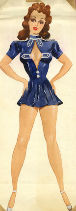Ronald Cobb (British, 1907-1977) An original costume design for a Murray's Cabaret Club showgirl in a military-style playsuit, 1950's, image 1