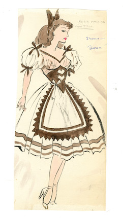 Ronald Cobb (British, 1907-1977) Group of five original costume designs for Murray's Cabaret Club showgirls in farm girl dresses, 1951, 5 image 2