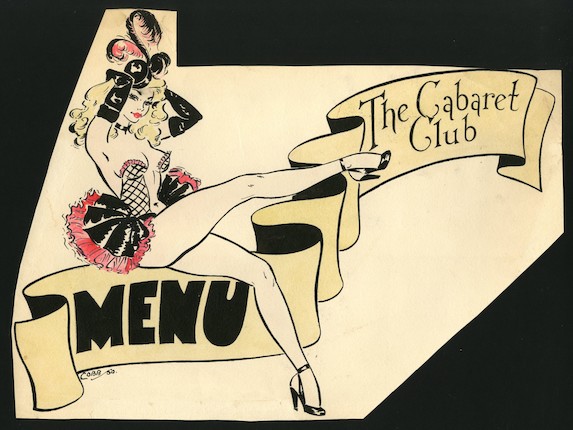 Ronald Cobb (British, 1907-1977) An original hand-painted design for a menu at Murray's Cabaret Club, 1950, image 1