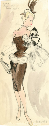 Ronald Cobb (British, 1907-1977) Two original costume designs for Murray's Cabaret Club showgirls dressed as 'Town Girls', 1950's, 2 image 3