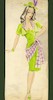 Thumbnail of Ronald Cobb (British, 1907-1977) An original costume design for a Murray's Cabaret Club showgirl in a green dress and hat, 1950's, image 2
