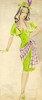 Thumbnail of Ronald Cobb (British, 1907-1977) An original costume design for a Murray's Cabaret Club showgirl in a green dress and hat, 1950's, image 1