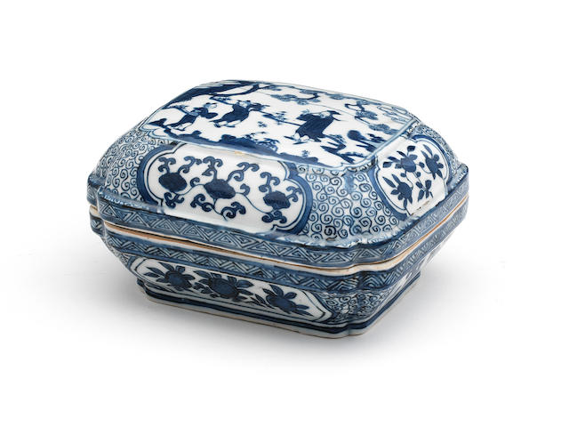 A FINE BLUE AND WHITE RECTANGULAR BOX AND DOMED COVER Wanli six-character mark and of the period (4)