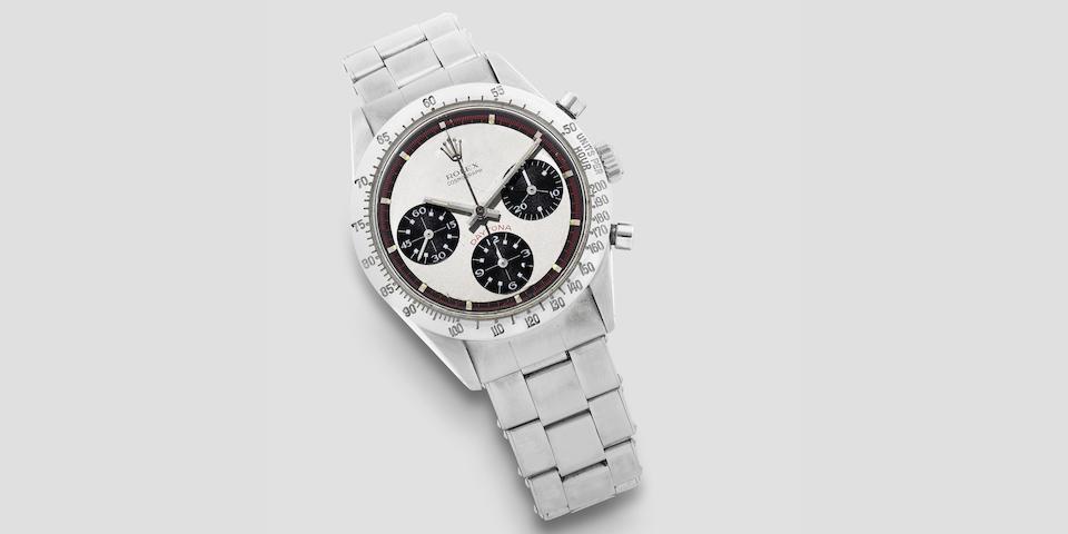 Rolex. An exceptionally rare stainless steel manual wind chronograph bracelet watch with exotic Paul Newman dial  Paul Newman Cosmograph Daytona, Ref: 6239, Circa 1967