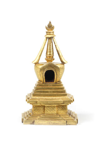 A gilt-bronze Stupa  18th century