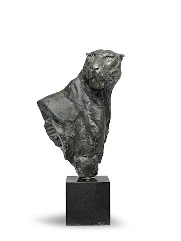 Dylan Lewis (South African, born 1964) Leopard bust  83.5 x 40 x 47cm (32 7/8 x 15 3/4 x 18 1/2in). including base.