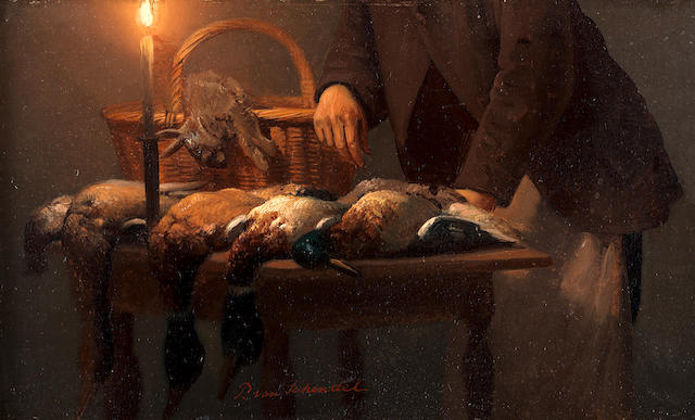 Petrus van Schendel (Belgian 1806-1870) Still life of game on a candlelit table