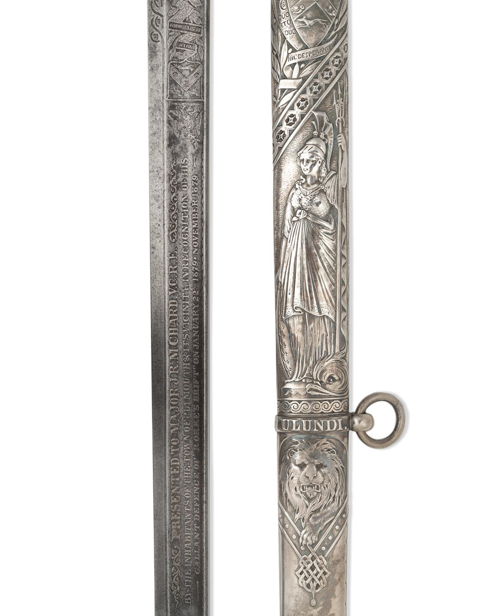 SWORD OF HONOUR - JOHN CHARD V.C. R.E. The cased silver-mounted Sword of Honour, presented to John Chard V.C., R.E., by the inhabitants of the Town of Plymouth, presented 18 November, 1879