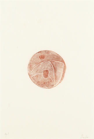 Naum Gabo (American, 1890-1977) Opus One Wood engraving printed in red, 1950, on Japan, signed and titled in pencil, the full sheet, 281 x 197mm (11 x 7 3/4in)(SH)