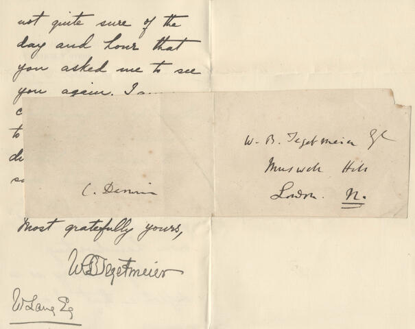 Bonhams Darwin Charles Signature C Darwin And Autograph Address W B Tegetmeier Esq Muswell Hill London N On A Folded Note Inserted Into An Autograph Letter Signed W B Tegetmeier To W Lang Bonhams Darwin Charles Signature C Darwin And Autograph Address W B Tegetmeier Esq Muswell Hill London N On A Folded Note Inserted Into An Autograph Letter Signed W B Tegetmeier To W Lang