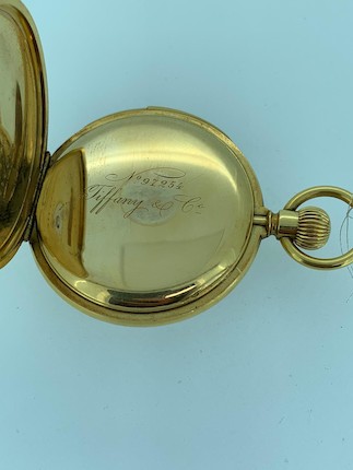 Tiffany. An 18K gold keyless wind open face minute repeating pocket watch Circa 1895 image 5