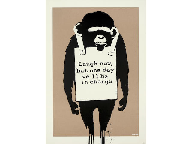 Banksy (British, b. 1975) Laugh Now Screenprint in colours, 2003, on wove, numbered 93/600 in pencil, published by Pictures on Walls, London, the full sheet printed to the edges, 694 x 495mm (27 3/8 x 19 1/2in)(SH)(unframed)