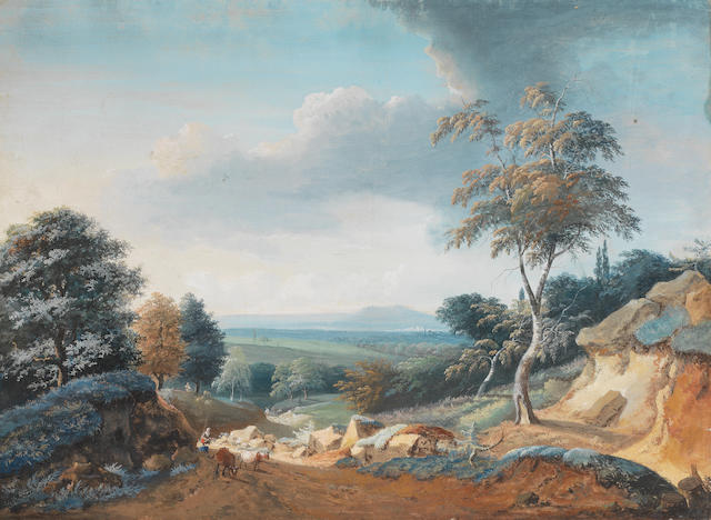 Lazare Bruandet (Paris 1755-1804) A cattleherd on a country lane unframed