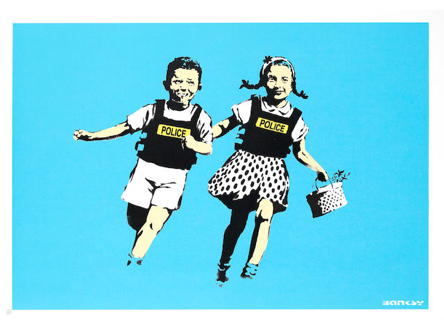 Banksy (British, b. 1975) Jack and Jill  Screenprint in colours, 2005, on wove, 347/350 in pencil, published by Pictures on Walls, London, with their blindstamp, the full sheet, 500 x 705mm (19 5/8 x 27 3/4in)(SH)(unframed)