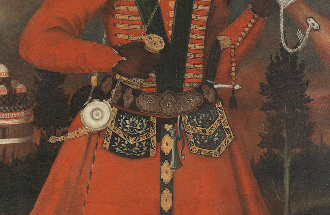 A rare Safavid oil painting of an African soldier Persia, Isfahan, circa 1680-90 image 4