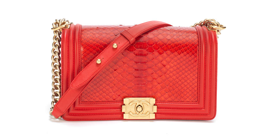 Red Python Medium Boy Bag, Chanel, c. 2014, (Includes serial sticker, authenticity card, dust bag and box)