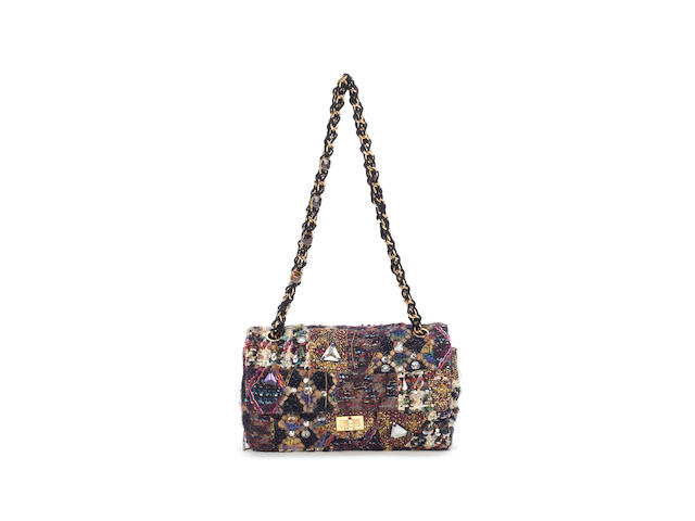 Chanel Paris-Byzance Tweed On Stitch Bowler Bag - Blue Shoulder