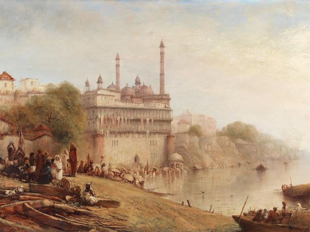 Richard Robert Drabble (British, exhibited 1859-1885) The Mosque of Aurangzeb, Benares (painted circa 1863)