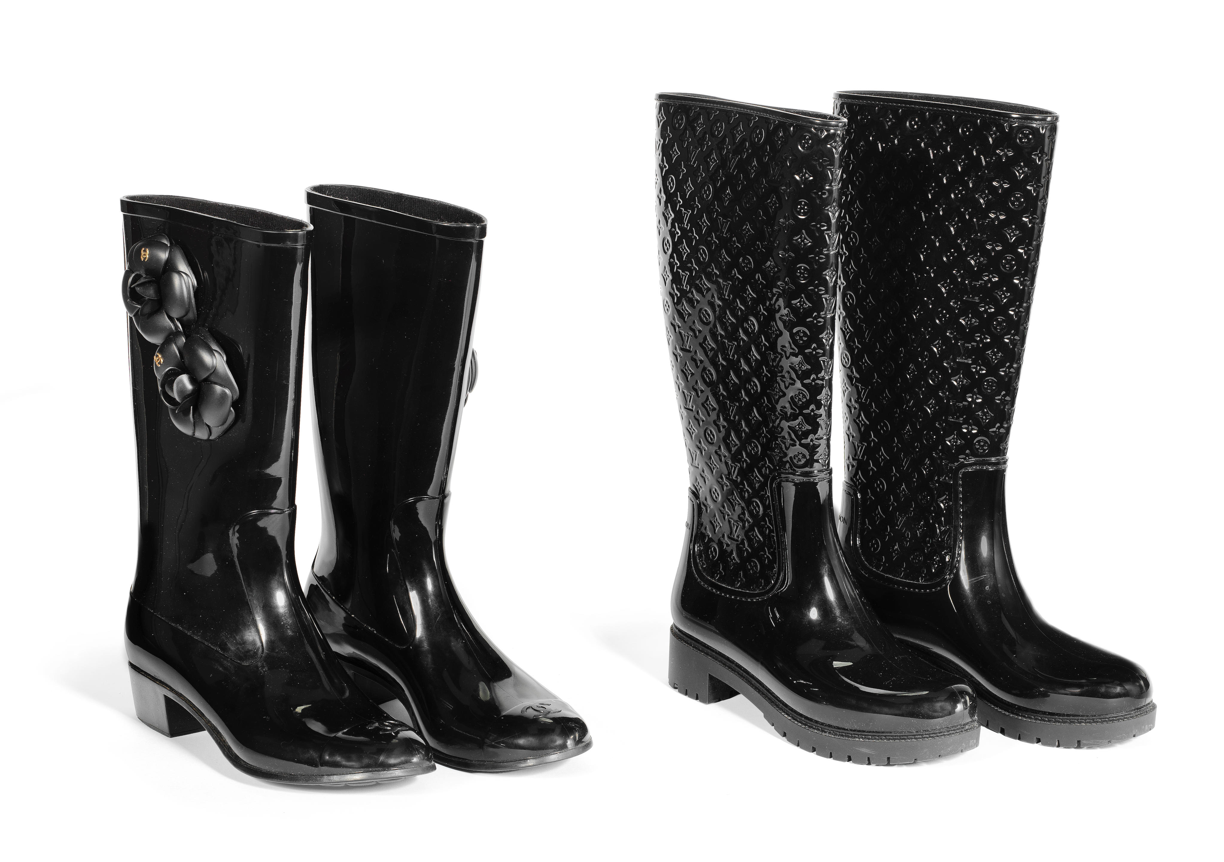 Bonhams : Designer Wellington Boots, Chanel and Louis Vuitton, (Includes  dust bags)