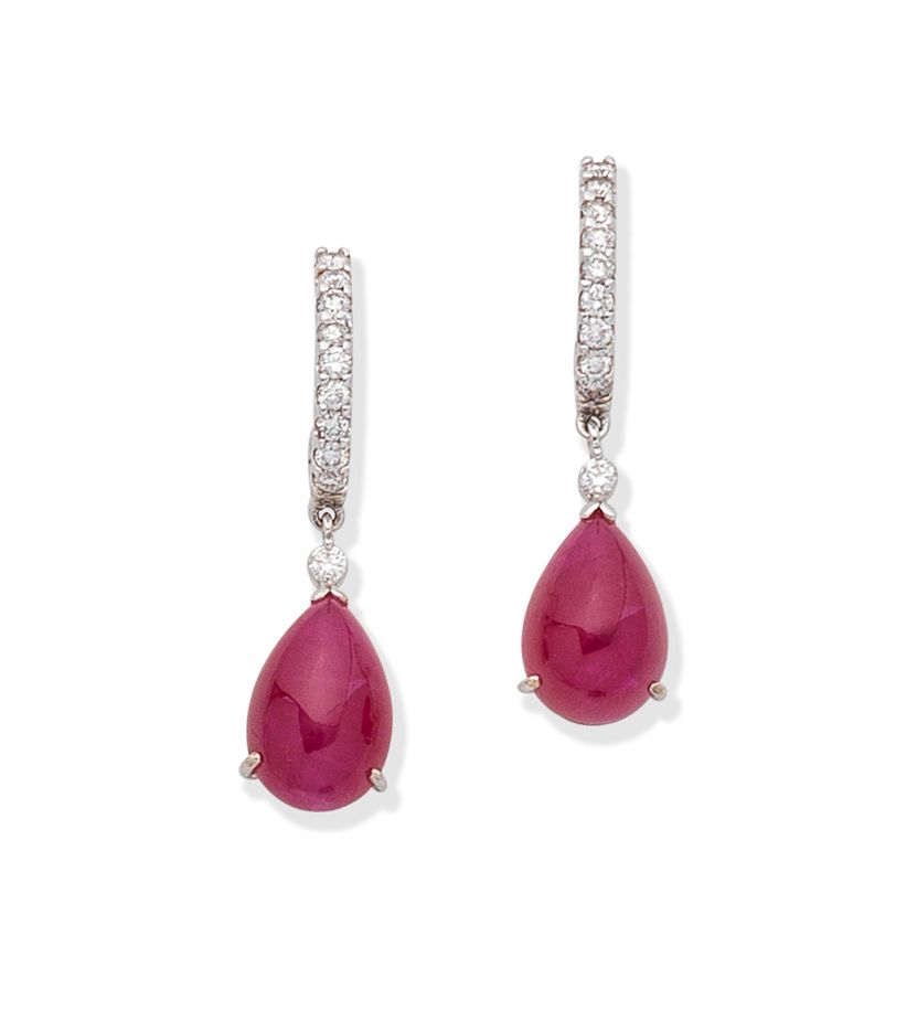 RUBY AND DIAMOND PENDENT EARRINGS