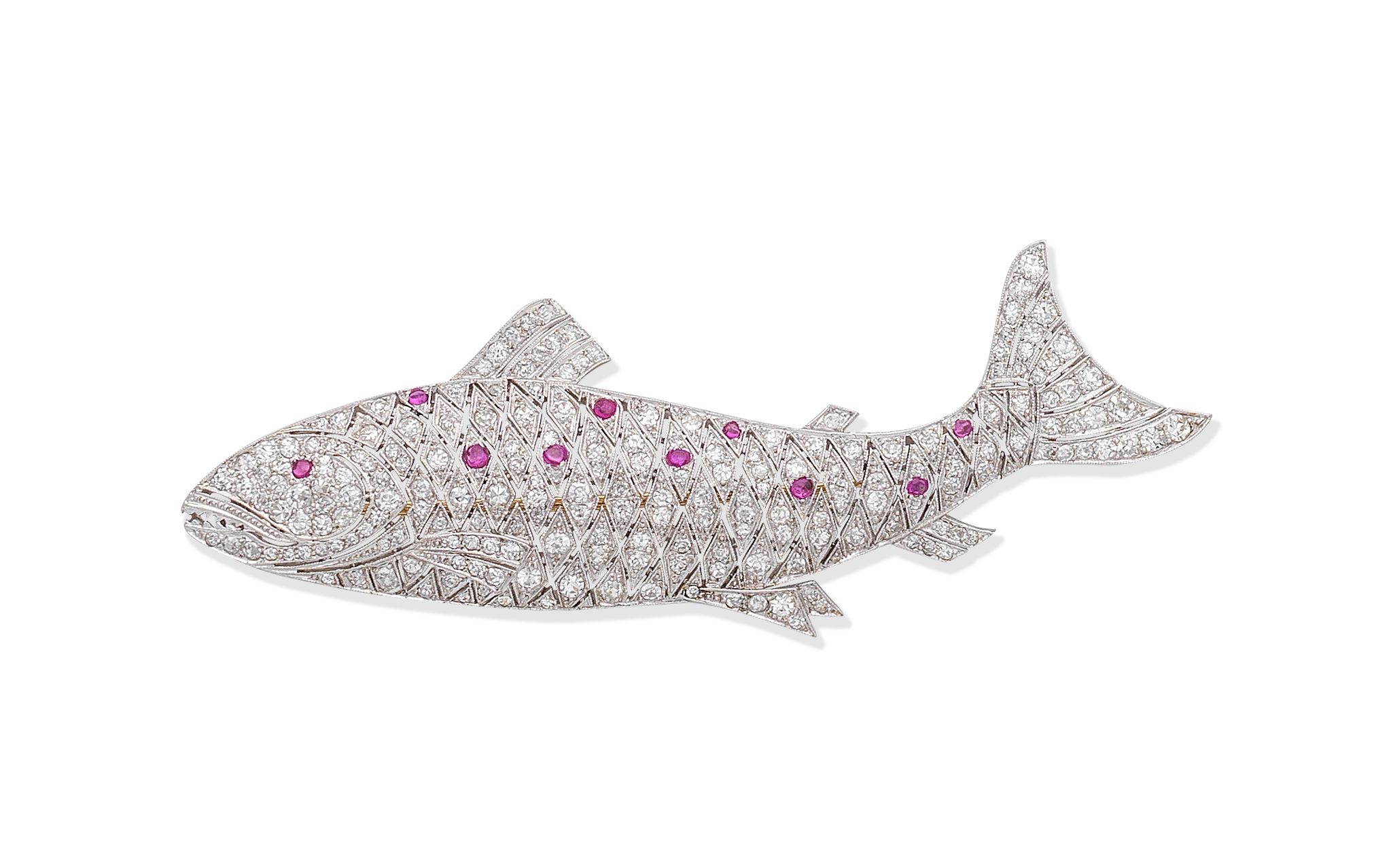 DIAMOND AND RUBY FISH BROOCH