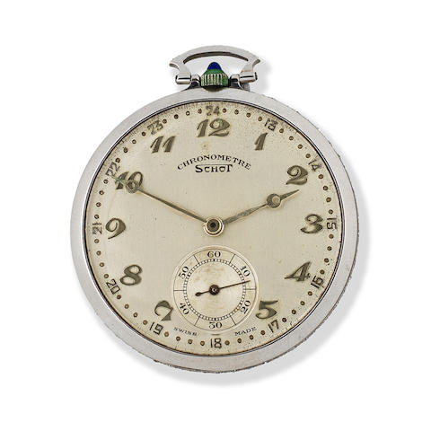 Schot. A platinum and diamond set keyless wind open face pocket watch Circa 1930
