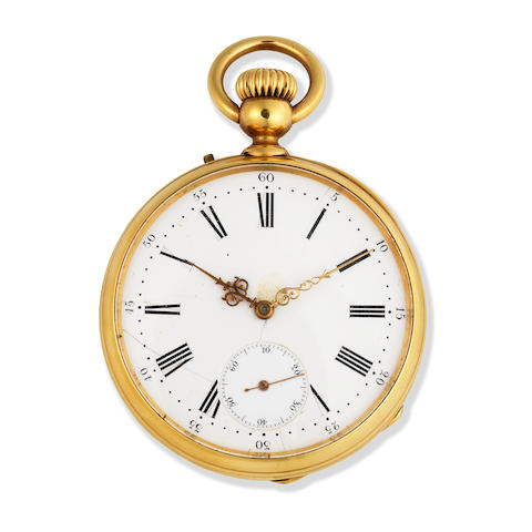 Bailly Levieux, A Reims. A continental yellow metal keyless wind open face pocket watch Circa 1900