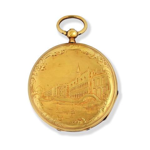 Vacheron, A Gen&#232;ve. An 18K gold key wind open face pocket watch with Venetian engraving Circa 1870