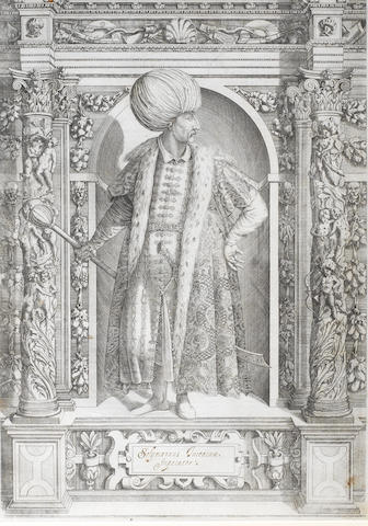 Sultan Suleyman the Magnificent (reg. 1520-66) Engraved by Dominicus Custos (d. 1615) after Giovanni Battista Fontana (d. 1587), Innsbruck, 1601 (2)