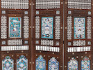 Thumbnail of A three-section folding wood mashrabiyya screen with enamelled copper panels Syria, probably Damascus, 19th Century image 2