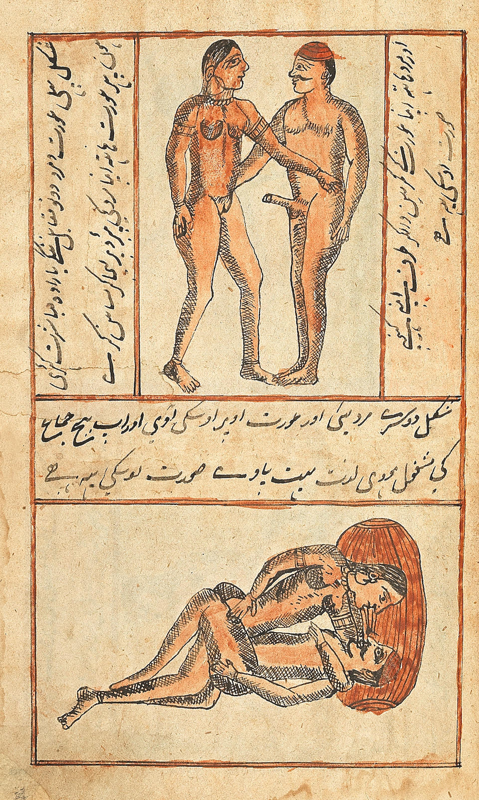 An illustrated erotic manuscript in Urdu, Bahar-e 'ishq (Spring of Love), copied by the scribe Kishwar, with 73 illustrations  North India, 19th Century