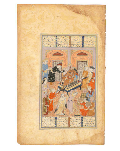 Two illustrated leaves from a dispersed manuscript of Nizami's Khamsa Persia, 17th Century(2)