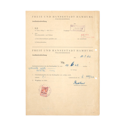 The Beatles/John Lennon An Important Group Of early documents including John Lennon's Permits Relating To The Beatles' historic Trips To Hamburg, 1960-1962, image 4