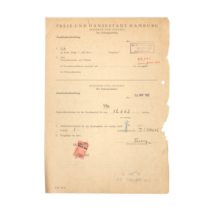 The Beatles/John Lennon An Important Group Of early documents including John Lennon's Permits Relating To The Beatles' historic Trips To Hamburg, 1960-1962, image 3