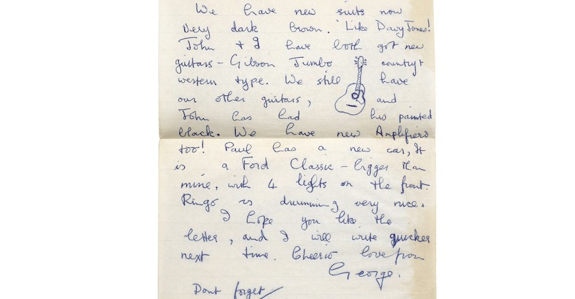 George Harrison A three page autographed letter from George to Astrid Kirchherr, circa September 1962, image 1