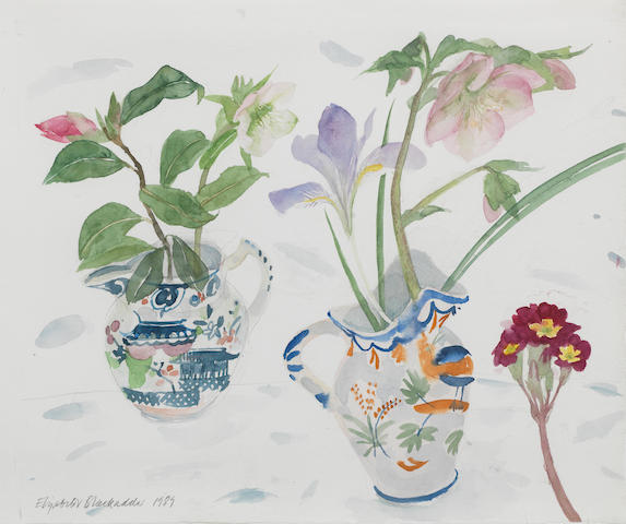 Dame Elizabeth Blackadder OBE RA RSA RSW RGI DLitt (British, born 1931) Early Spring Flowers 31.7 x 37 cm. (12 1/2 x 14 9/16 in.)