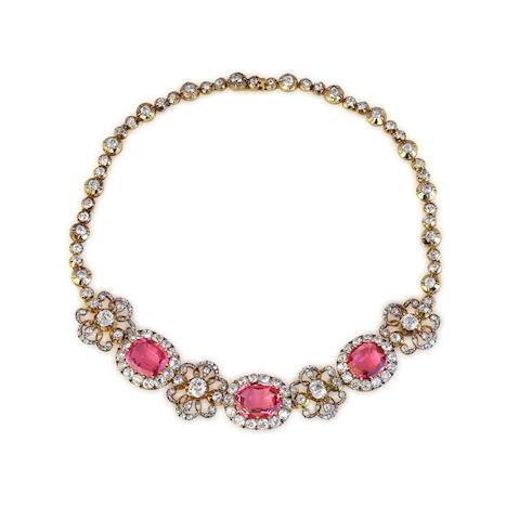 Bonhams : A 19TH CENTURY SPINEL AND DIAMOND NECKLACE AND BRACELET (2)